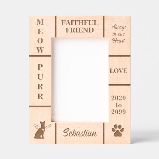 ポートレート5x7ペット記念エンジェル猫の名前の年 レーザー彫刻フレーム (正面)