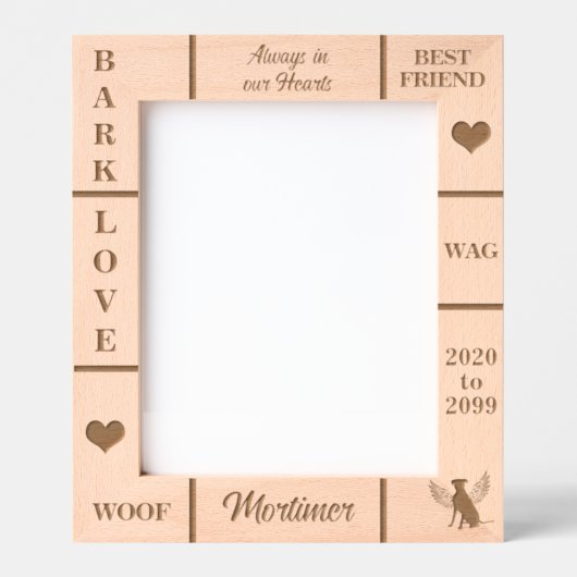 ポートレート8x10ペット記念エンジェルドッグネーム年 レーザー彫刻フレーム (正面)