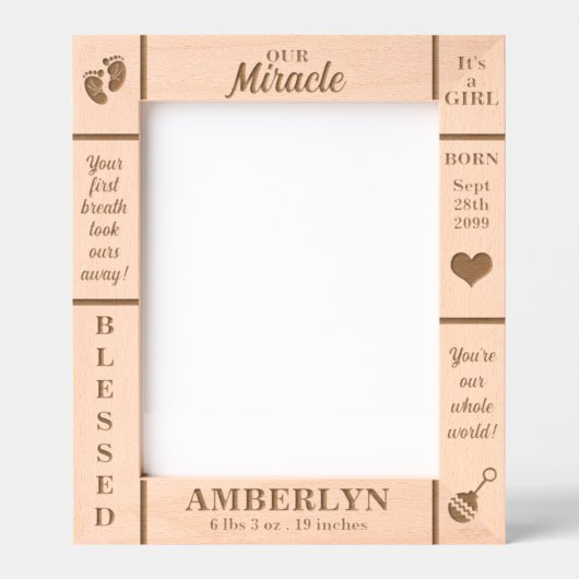 ポートレート8x10新生児 パーソナライズされた レーザー彫刻フレーム (正面)