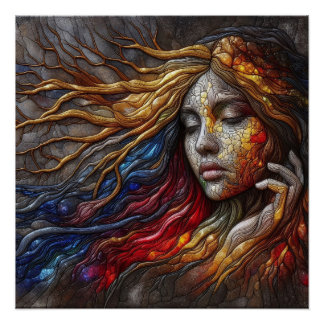 ポートレート・オブ・ウーマン顔エンボスアート ポスター