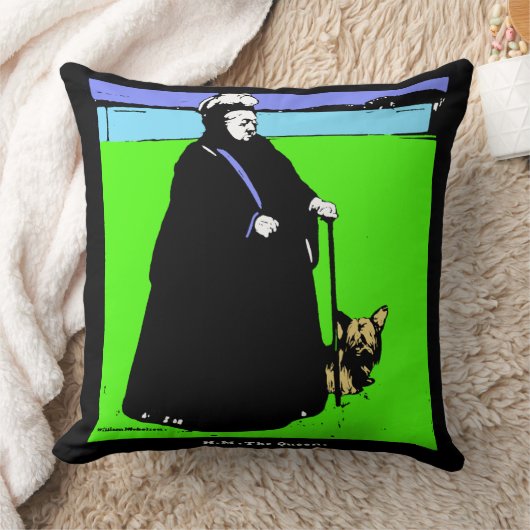 ポートレート・オブ・クイーンビクトリア&ヨークシャーテリアドッグ クッション (ブランケット)