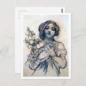 ポートレート(勉強)、Alphonseミュシャ ポストカード (正面/裏面)