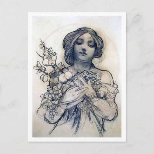 ポートレート(勉強)、Alphonseミュシャ ポストカード (正面)