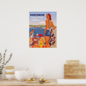 ポートローズ、女の子のビーチ、ヴィンテージ旅行 ポスター (キッチン)