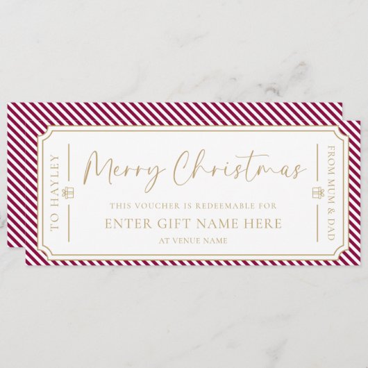 ポートワインストライプクリスマスギフト券カード 招待状 (正面/裏面)