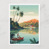ポートヴィラバヌアツアートヴィンテージトラベルイラストレーション ポストカード (正面)