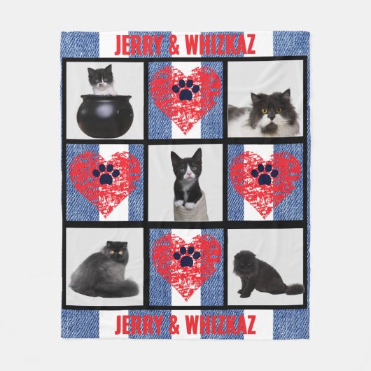 🐾ポーハートペットフォトグリッドデザイン フリースブランケット (正面)