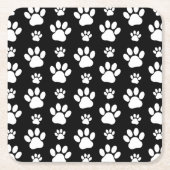 ポーパターン、ポープリント、犬の足、白黒 スクエアペーパーコースター (正面)