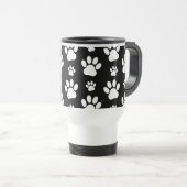 ポーパターン、ポープリント、犬の足、白黒 トラベルマグ (正面右)