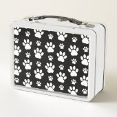 ポーパターン、ポープリント、犬の足、白黒 メタルランチボックス (裏面)