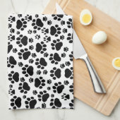 ポーパターン、犬の足、ポープリント、白黒 キッチンタオル (四つ折り)