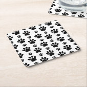 ポーパターン、犬の足、ポープリント、白黒 スクエアペーパーコースター (アングル)