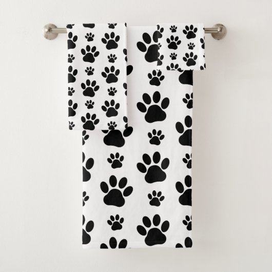 ポーパターン、犬の足、ポープリント、白黒 バスタオルセット (インサイチュ)