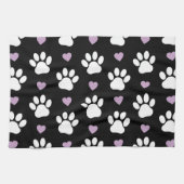 ポーパターン、犬の足、白い手、薄紫ハート キッチンタオル (横)