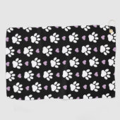 ポーパターン、犬の足、白い手、薄紫ハート ゴルフタオル (横)