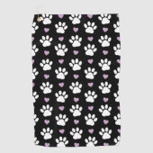 ポーパターン、犬の足、白い手、薄紫ハート ゴルフタオル (正面)