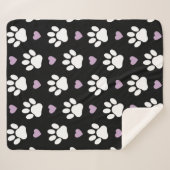 ポーパターン、犬の足、白い手、薄紫ハート シェルパブランケット (正面(横))