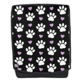 ポーパターン、犬の足、白い手、薄紫ハート バックパック (正面)