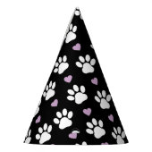 ポーパターン、犬の足、白い手、薄紫ハート パーティーハット (左)