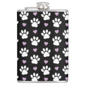 ポーパターン、犬の足、白い手、薄紫ハート フラスク (正面)