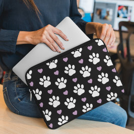 ポーパターン、犬の足、白い手、薄紫ハート ラップトップスリーブ