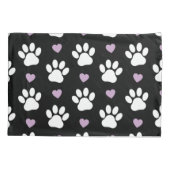 ポーパターン、犬の足、白い手、薄紫ハート 枕カバー (裏面)