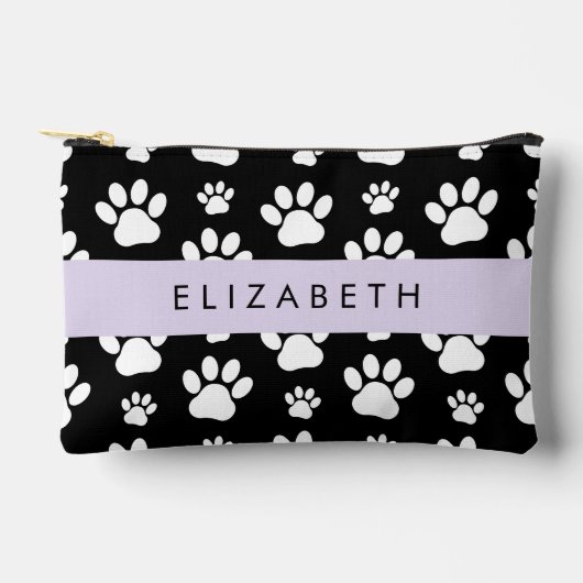 ポーパターン、犬の足、白黒、あなたの名前 アクセサリーポーチ (正面)