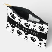 ポーパターン、犬の足、白黒、あなたの名前 アクセサリーポーチ (見開き)