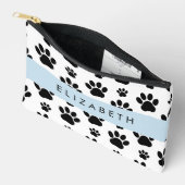 ポーパターン、犬の足、白黒、あなたの名前 アクセサリーポーチ (見開き)