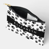 ポーパターン、犬の足、白黒、あなたの名前 アクセサリーポーチ (見開き)