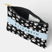 ポーパターン、犬の足、白黒、あなたの名前 アクセサリーポーチ (見開き)