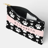 ポーパターン、犬の足、白黒、あなたの名前 アクセサリーポーチ (見開き)