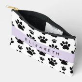 ポーパターン、犬の足、白黒、あなたの名前 アクセサリーポーチ (見開き)