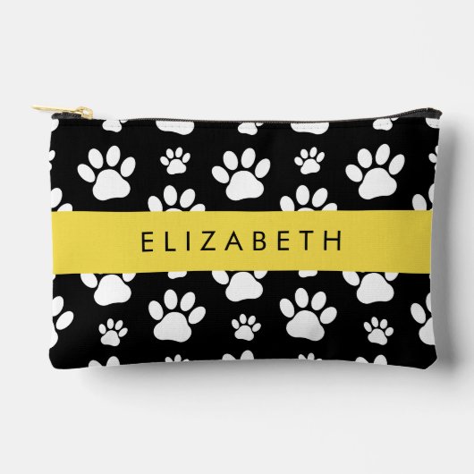 ポーパターン、犬の足、白黒、あなたの名前 アクセサリーポーチ (正面)