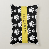 ポーパターン、犬の足、白黒、あなたの名前 アクセントクッション (正面(垂直))