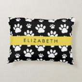 ポーパターン、犬の足、白黒、あなたの名前 アクセントクッション (裏面)
