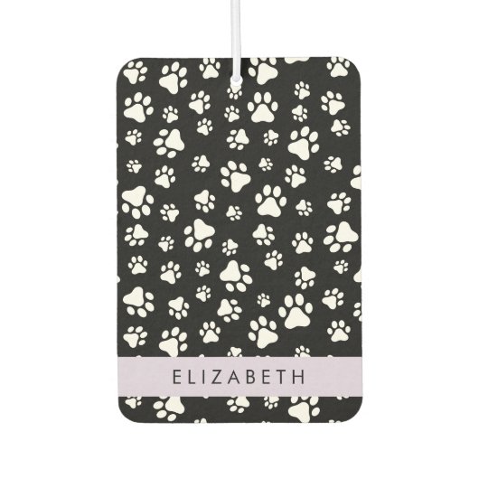 ポーパターン、犬の足、白黒、あなたの名前 カーエアーフレッシュナー (正面)