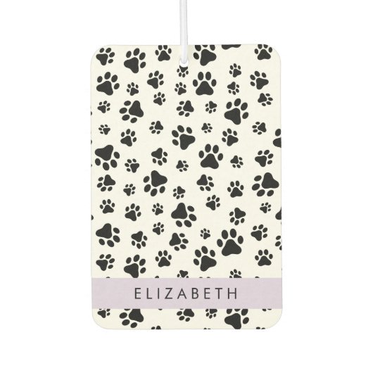 ポーパターン、犬の足、白黒、あなたの名前 カーエアーフレッシュナー (正面)