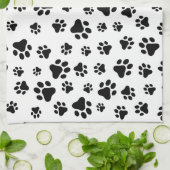 ポーパターン、犬の足、白黒、あなたの名前 キッチンタオル (折り畳み)
