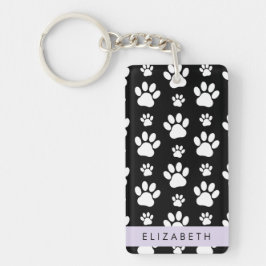 ポーパターン、犬の足、白黒、あなたの名前 キーホルダー