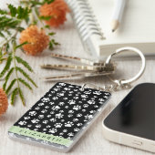 ポーパターン、犬の足、白黒、あなたの名前 キーホルダー (正面右)