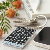 ポーパターン、犬の足、白黒、あなたの名前 キーホルダー (正面右)