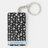 ポーパターン、犬の足、白黒、あなたの名前 キーホルダー (裏面)