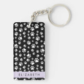 ポーパターン、犬の足、白黒、あなたの名前 キーホルダー (裏面)