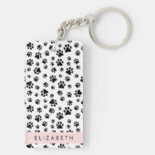 ポーパターン、犬の足、白黒、あなたの名前 キーホルダー (裏面)