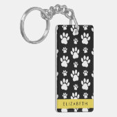 ポーパターン、犬の足、白黒、あなたの名前 キーホルダー (正面左)