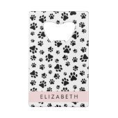 ポーパターン、犬の足、白黒、あなたの名前 クレジットカード栓抜き (裏面)