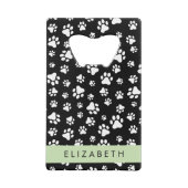 ポーパターン、犬の足、白黒、あなたの名前 クレジットカード栓抜き (裏面)