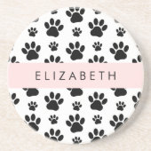 ポーパターン、犬の足、白黒、あなたの名前 コースター (正面)