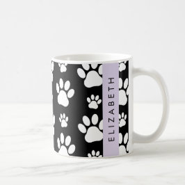 ポーパターン、犬の足、白黒、あなたの名前 コーヒーマグカップ